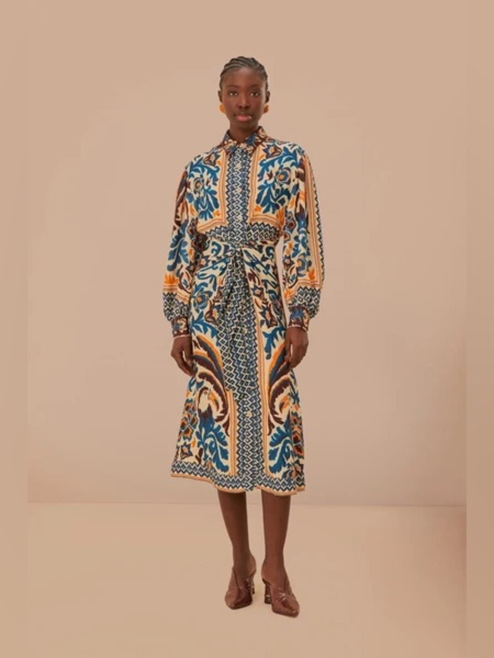 Farm Rio Toucan Scarf Sand Midi Dress Medium
